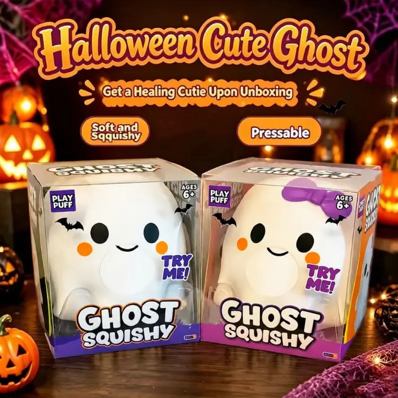 Ghost Squishy Stress-Relief Fidget Toy - Slow Rebound Squishies, Soft Squishy Sensory Fidgets, Unisex Halloween Stress Relief Squishies, Quirky Whimsical Halloween Party Favor Gifts for Kids