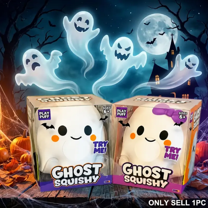Ghost Squishy Stress-Relief Fidget Toy - Slow Rebound Squishies, Soft Squishy Sensory Fidgets, Unisex Halloween Stress Relief Squishies, Quirky Whimsical Halloween Party Favor Gifts for Kids